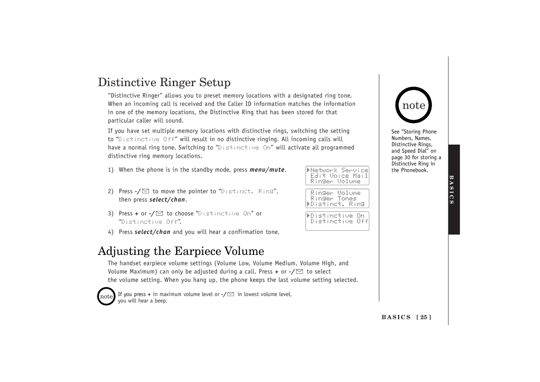 Uniden EXT 1480 manual Distinctive Ringer Setup, Adjusting the Earpiece Volume 