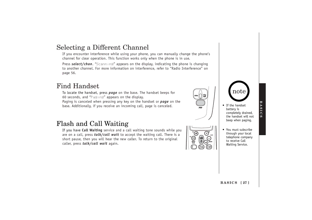 Uniden EXT 1480 manual Selecting a Different Channel, Find Handset, Flash and Call Waiting 