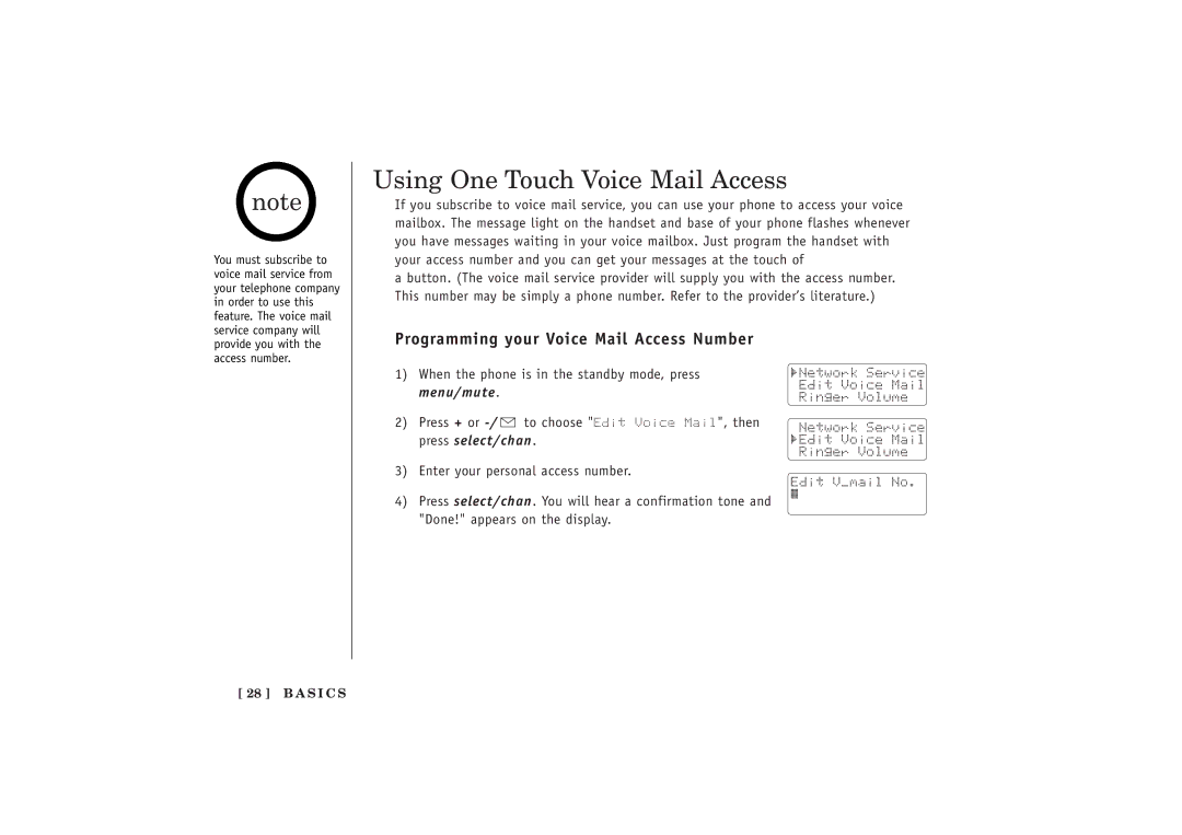 Uniden EXT 1480 manual Using One Touch Voice Mail Access, Programming your Voice Mail Access Number 