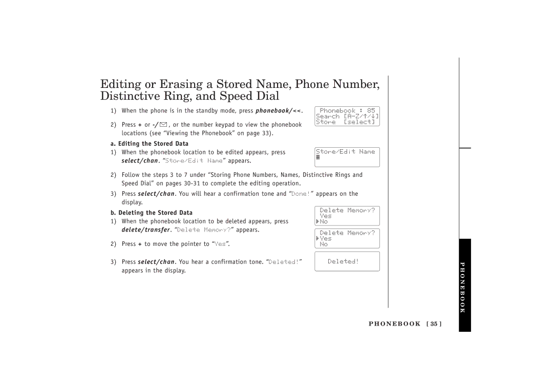 Uniden EXT 1480 manual Editing the Stored Data, Deleting the Stored Data 