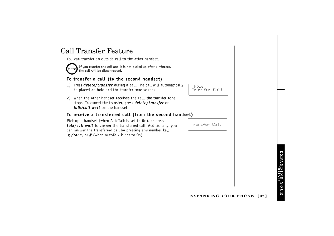 Uniden EXT 1480 manual Call Transfer Feature, To transfer a call to the second handset 