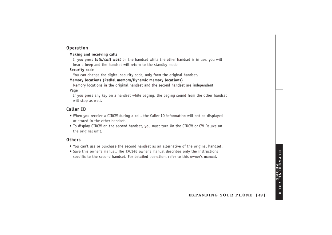 Uniden EXT 1480 manual Operation, Caller ID, Others 