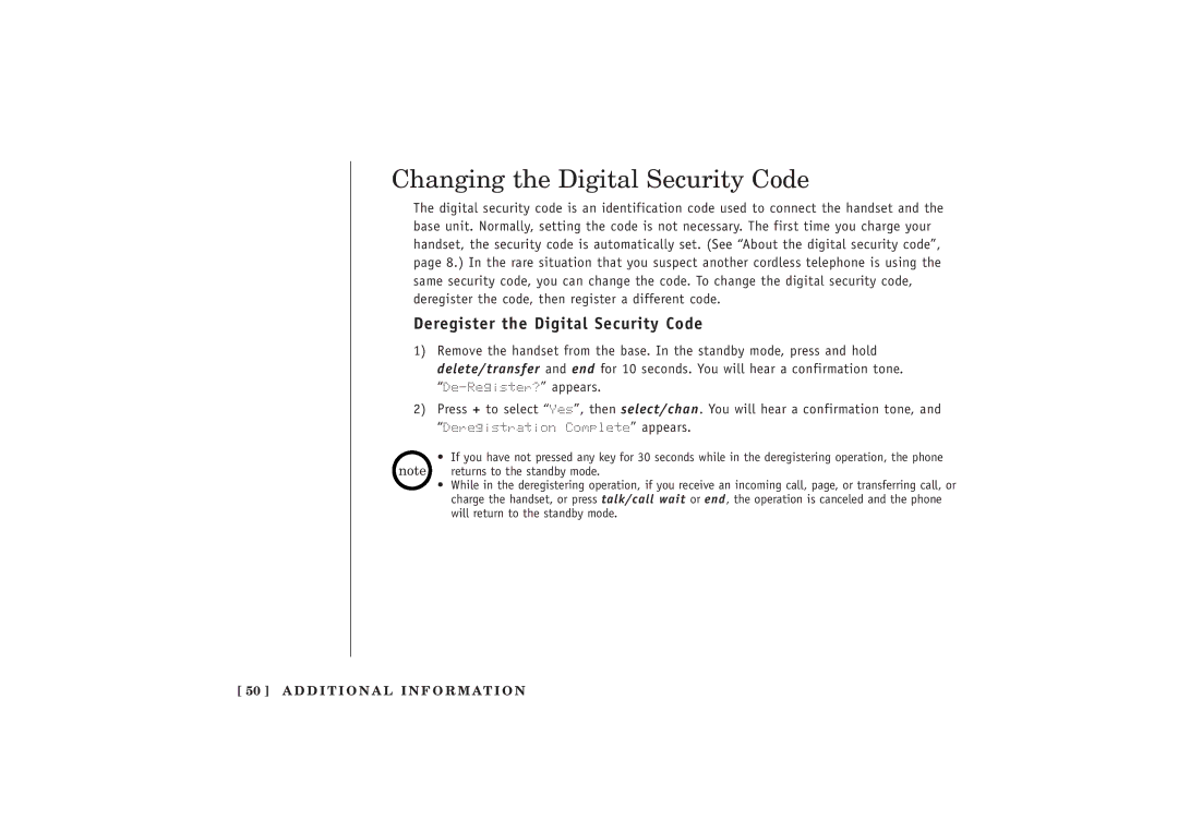 Uniden EXT 1480 manual Changing the Digital Security Code, Deregister the Digital Security Code 