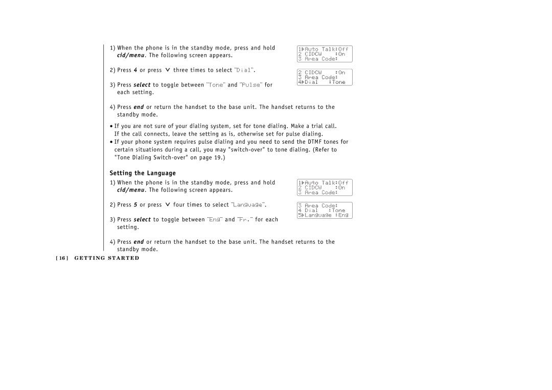 Uniden EXT 176 manual Setting the Language 