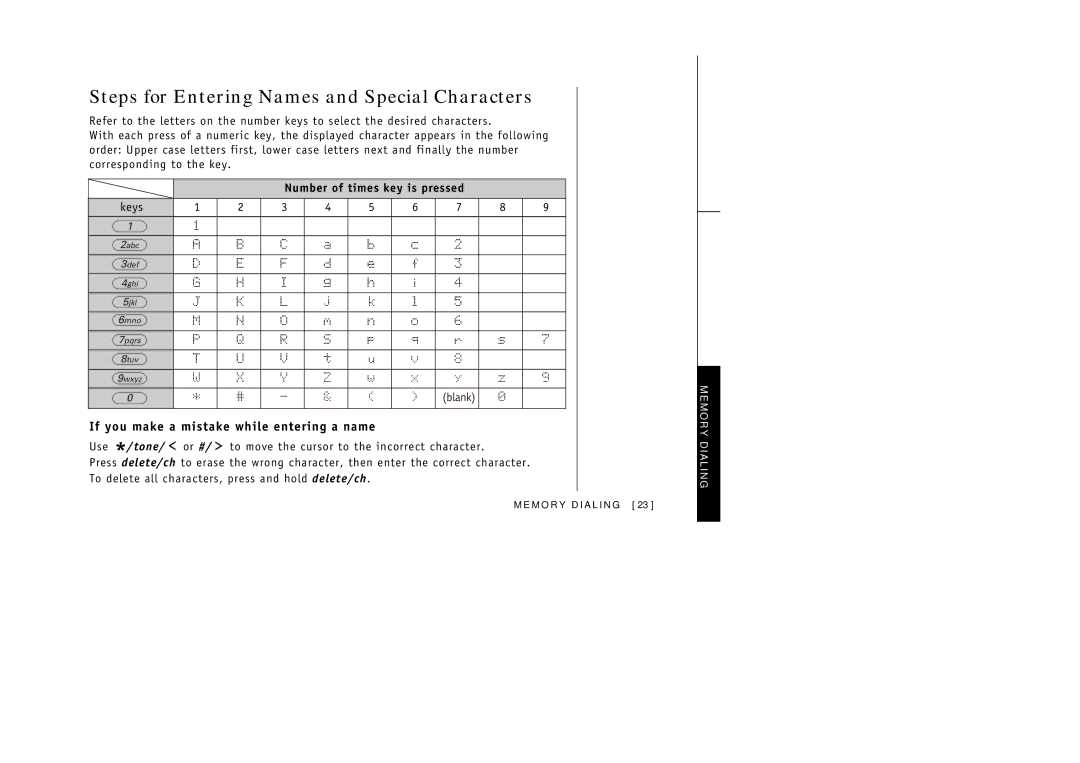 Uniden EXT 176 manual Steps for Entering Names and Special Characters, If you make a mistake while entering a name 