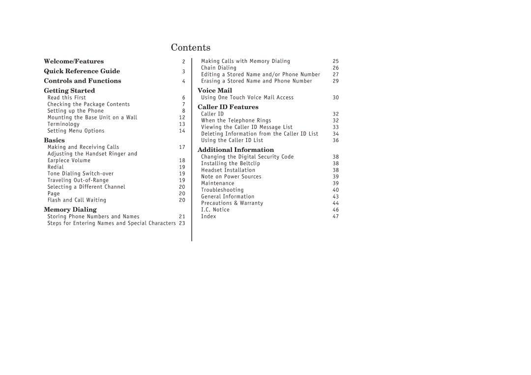 Uniden EXT 176 manual Contents 