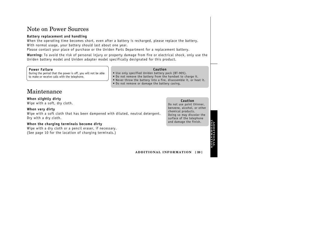 Uniden EXT 176 manual Maintenance 