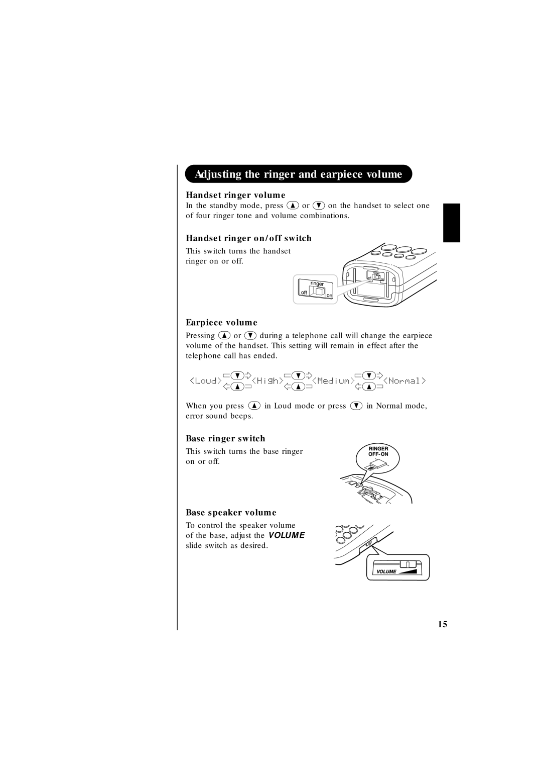 Uniden EXT 1865 manual Adjusting the ringer and earpiece volume 