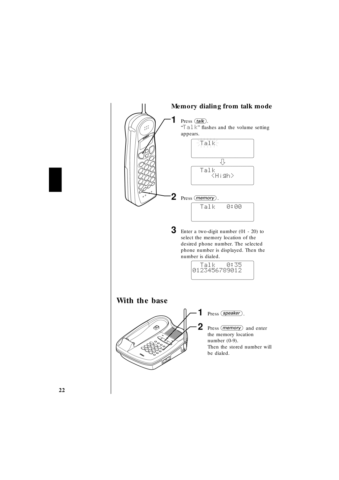 Uniden EXT 1865 manual Memory dialing from talk mode 