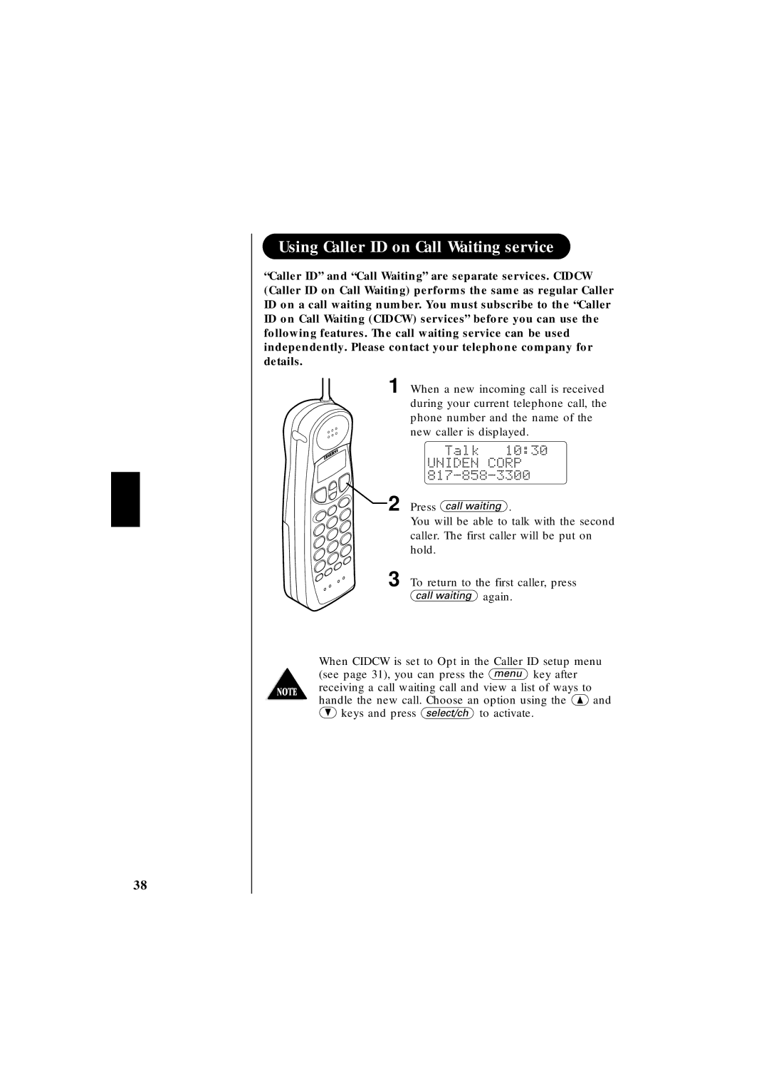 Uniden EXT 1865 manual Using Caller ID on Call Waiting service 