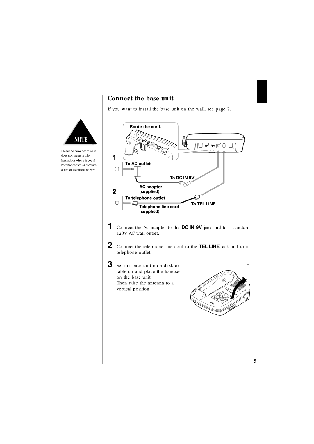 Uniden EXT 1865 manual Connect the base unit 