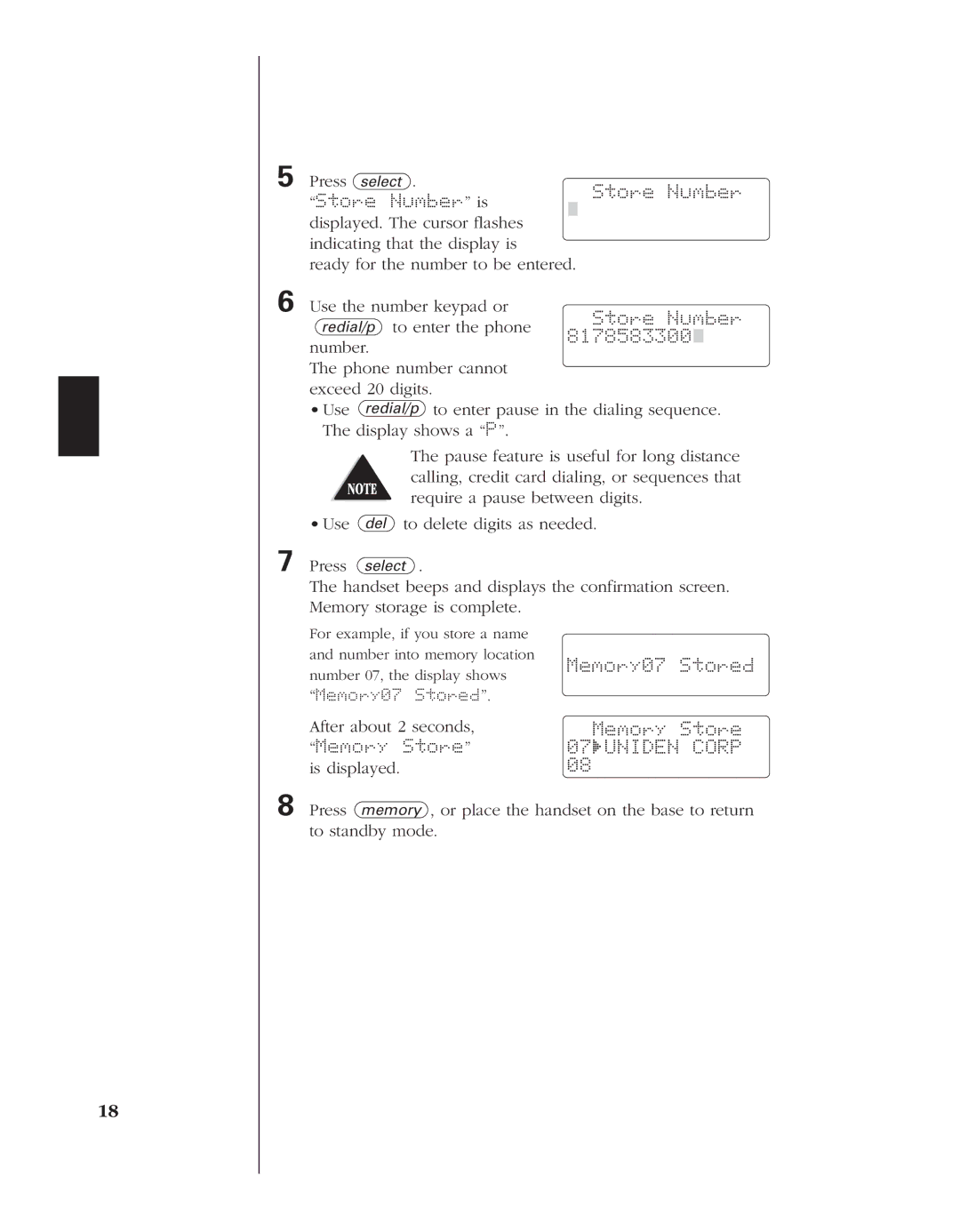 Uniden EXT 1960 manual Store Number, Memory07 Stored 