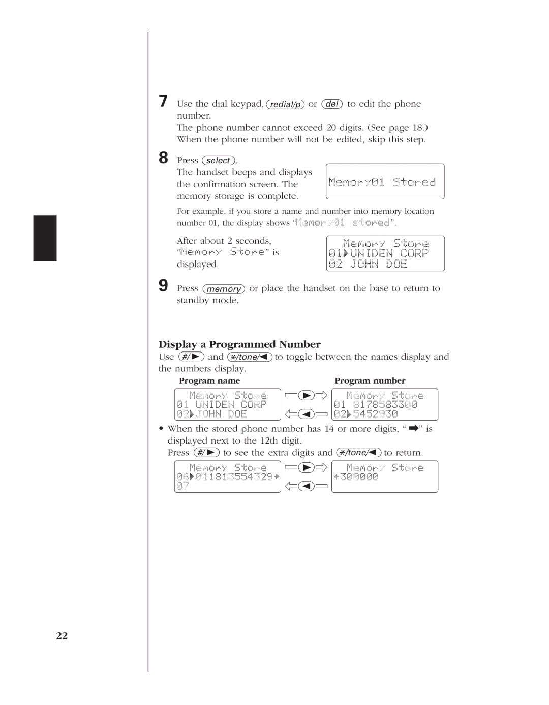 Uniden EXT 1960 manual Memory01 Stored, Memory Store is 