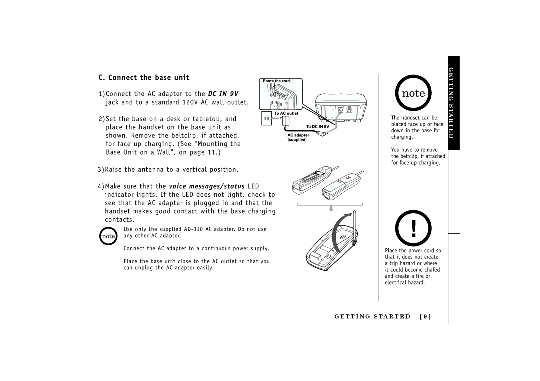 Uniden EXT1160, EXT1165 manual Connect the base unit 