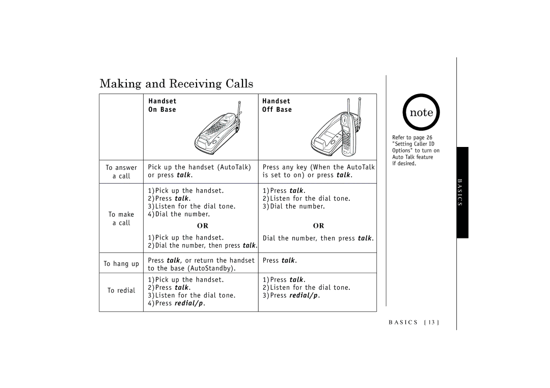 Uniden EXT1160, EXT1165 manual Making and Receiving Calls, Handset On Base 