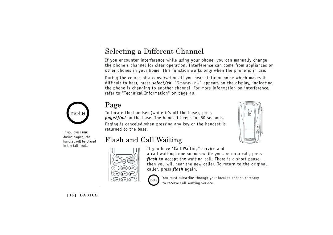 Uniden EXT1165, EXT1160 manual Selecting a Different Channel, Flash and Call Waiting 