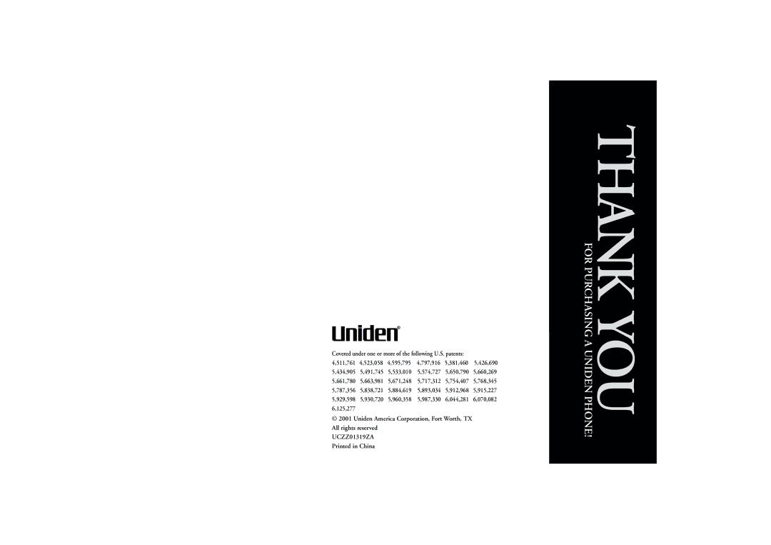 Uniden EXT1165, EXT1160 manual Thank YOU 