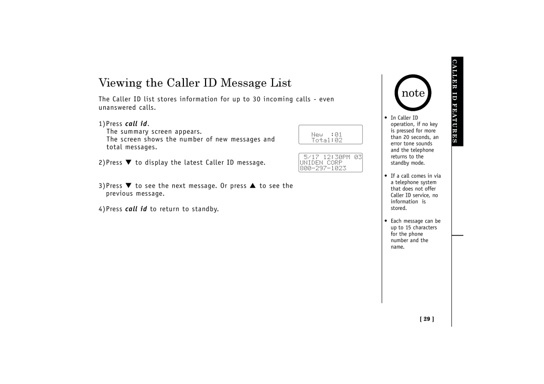 Uniden EXT1160, EXT1165 manual Viewing the Caller ID Message List 