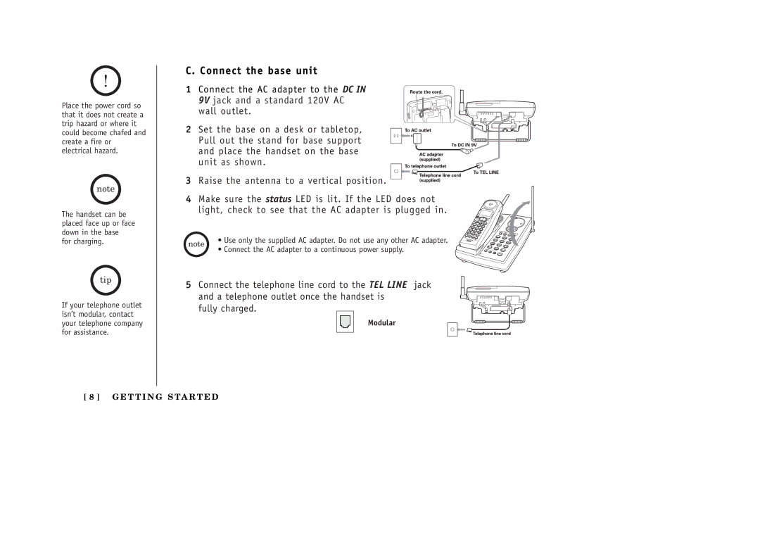 Uniden EXT1265 manual Connect the base unit 