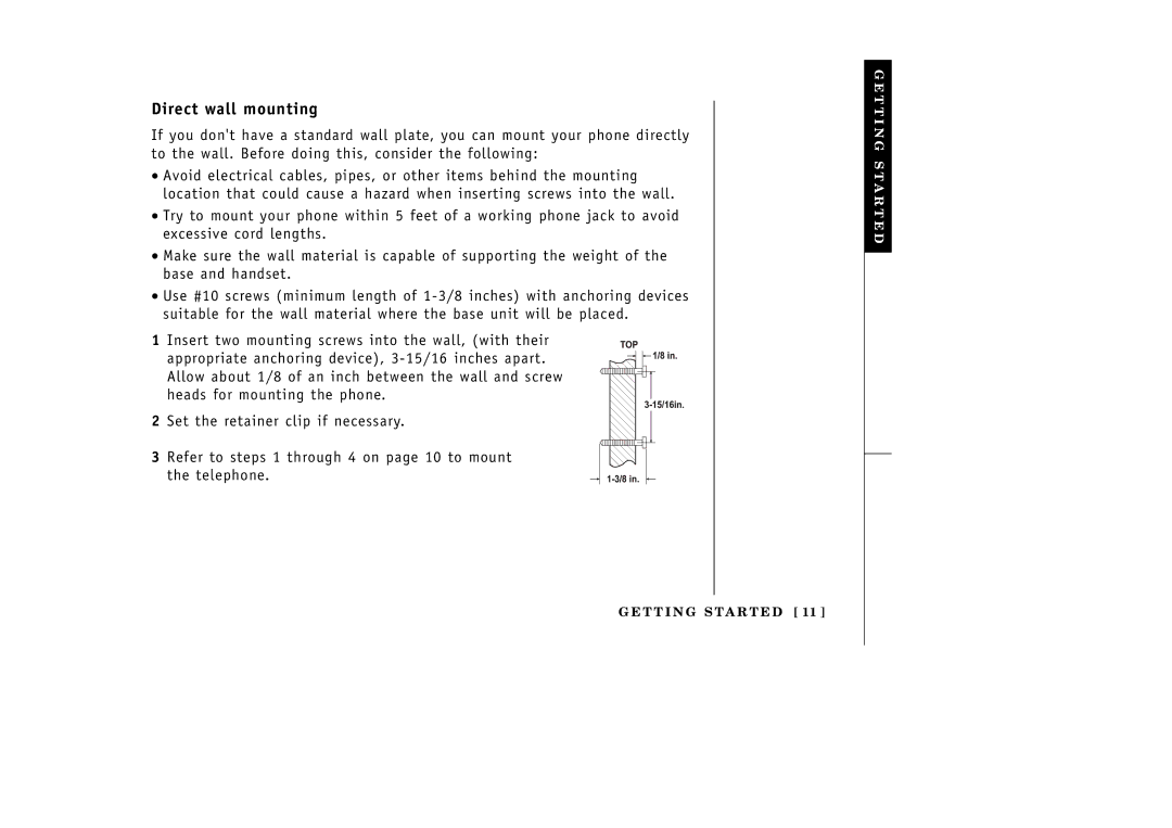 Uniden EXT1265 manual Direct wall mounting 