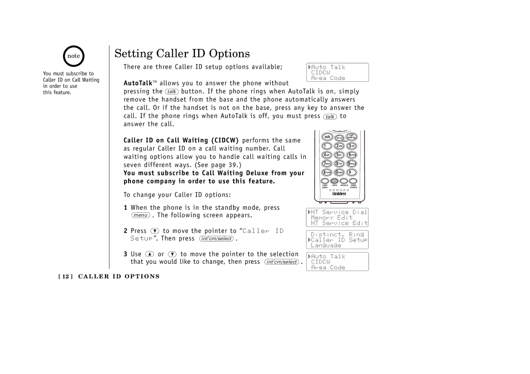 Uniden EXT1265 manual Setting Caller ID Options 