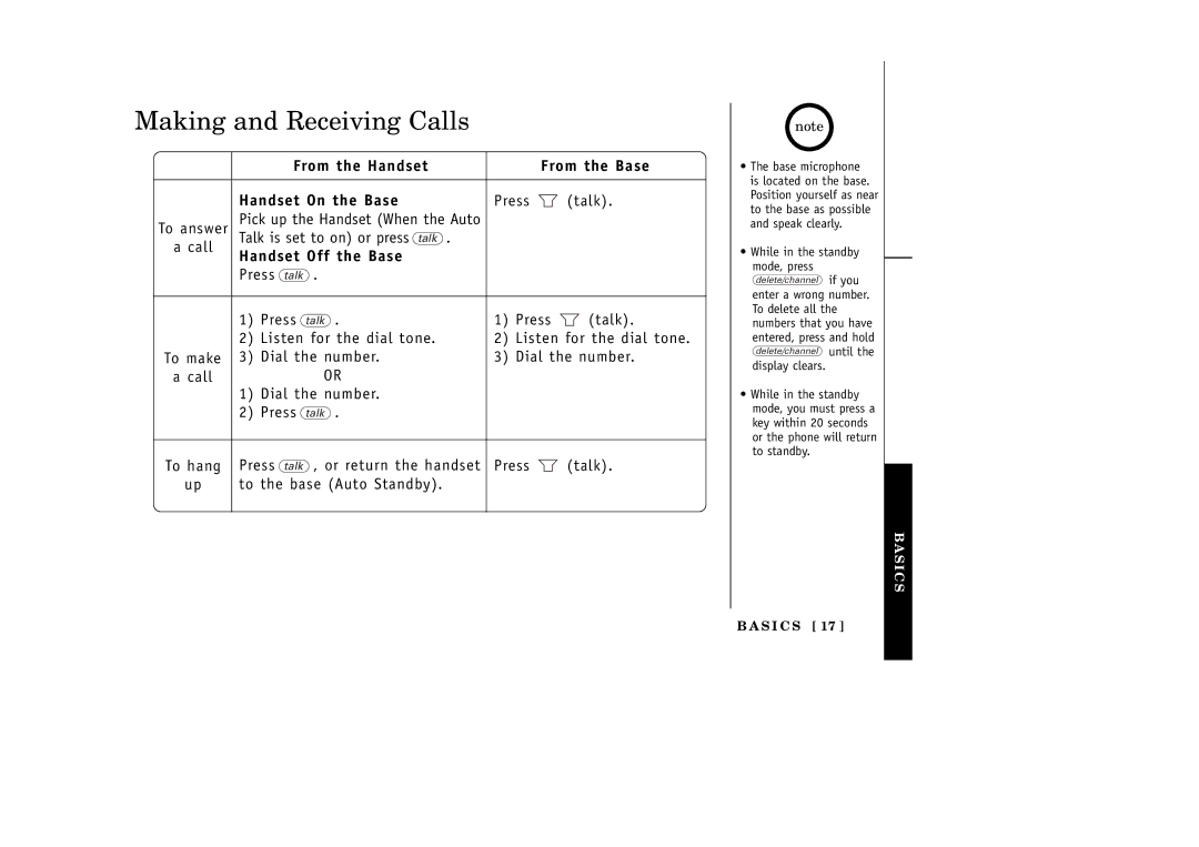 Uniden EXT1265 manual Making and Receiving Calls, From the Handset From the Base Handset On the Base, Handset Off the Base 