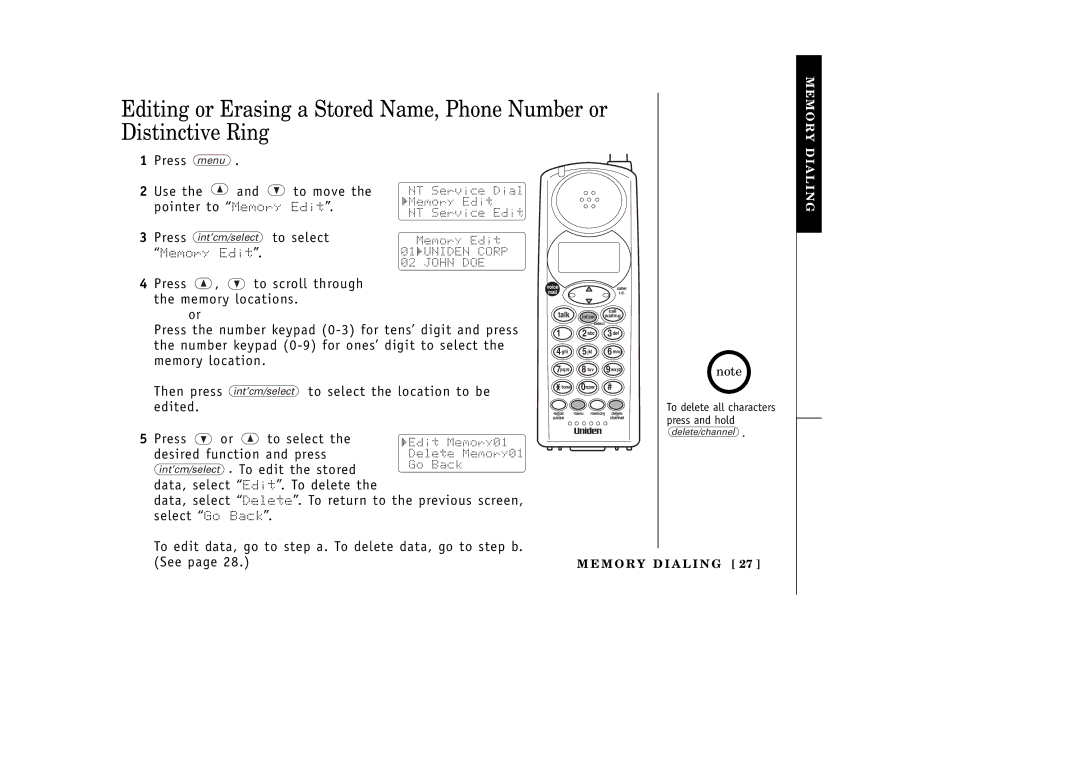 Uniden EXT1265 Use To move, To select, To scroll through, Memory locations, Number keypad 0-9 for ones’ digit to select 