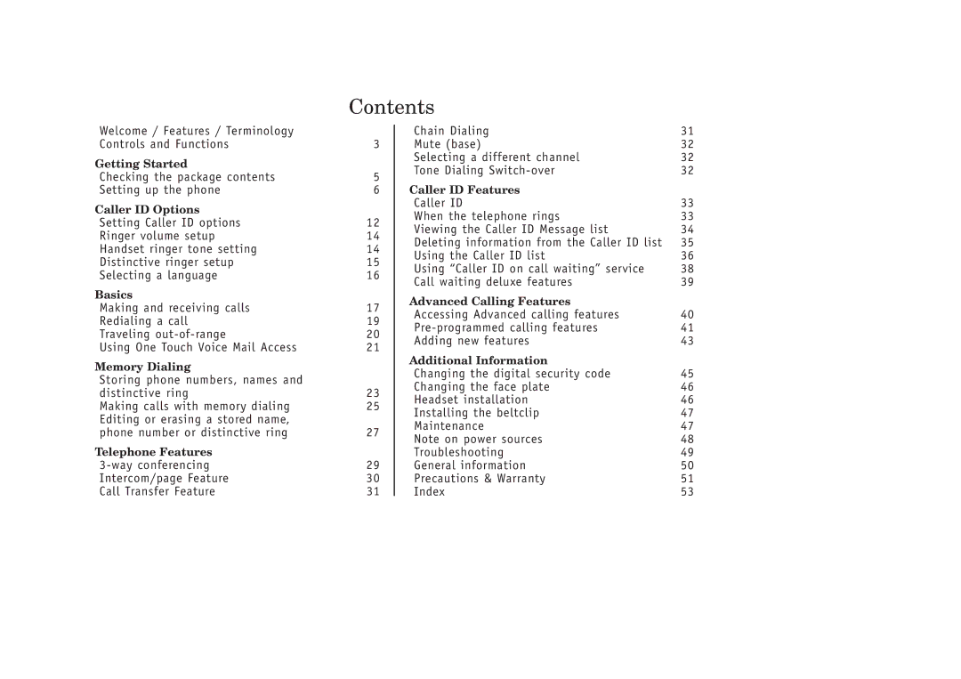 Uniden EXT1265 manual Contents 