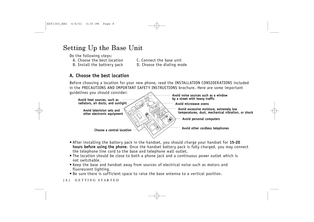 Uniden EXT1365 owner manual Setting Up the Base Unit, Choose the best location 