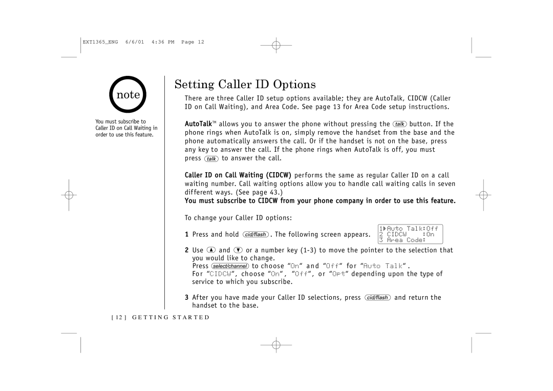 Uniden EXT1365 owner manual Setting Caller ID Options 