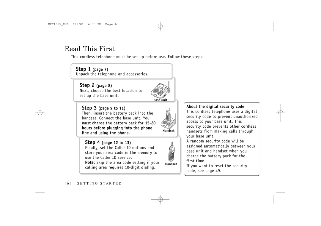 Uniden EXT1365 owner manual Read This First 