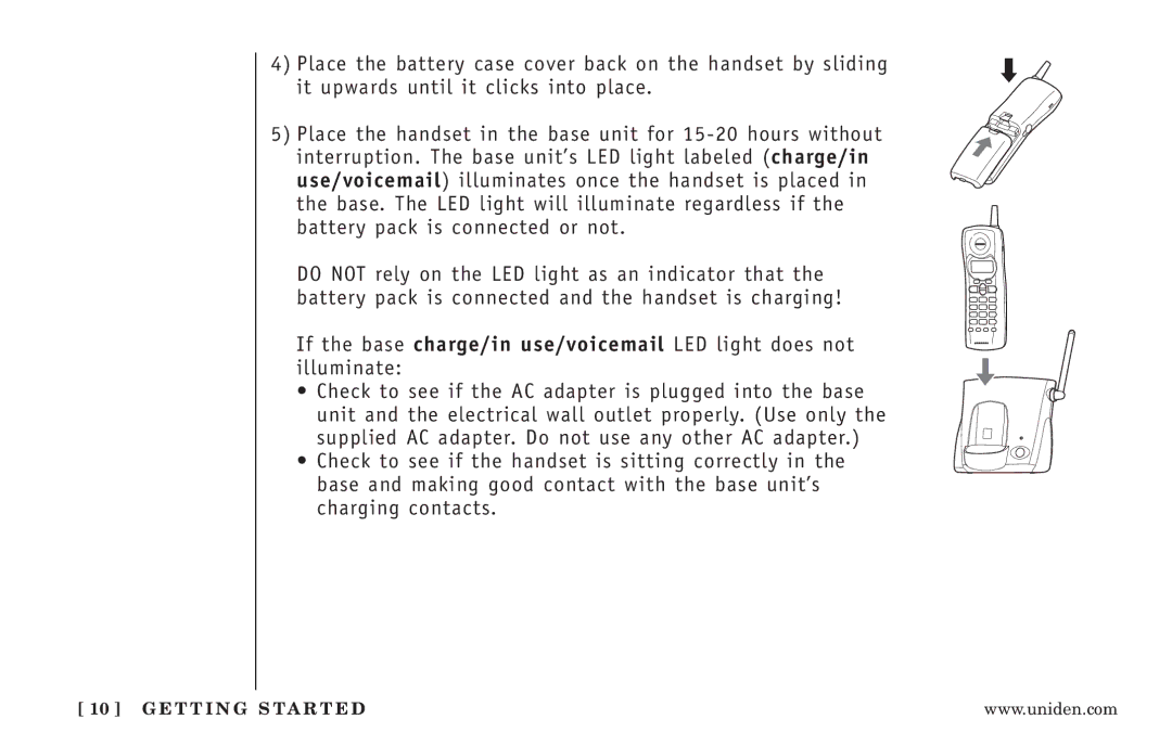 Uniden EXT3165 manual E T T I N G S Ta R T E D 