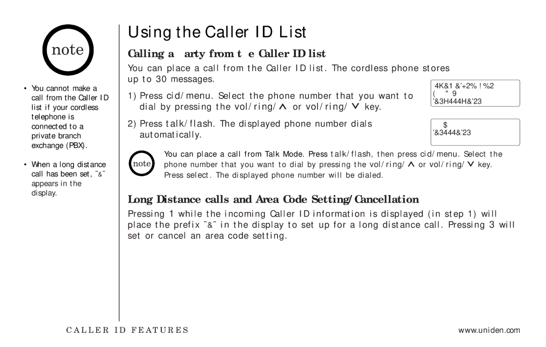 Uniden EXT3165 manual Using the Caller ID List, Calling a party from the Caller ID list 