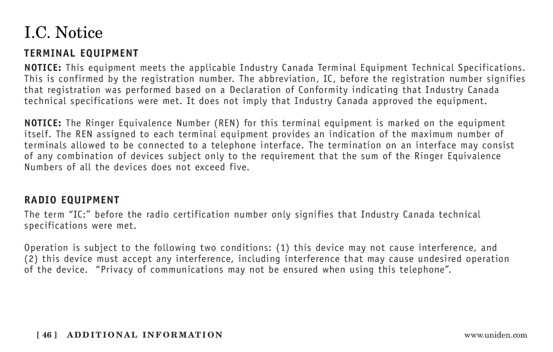 Uniden EXT3165 manual Terminal Equipment Radio Equipment 