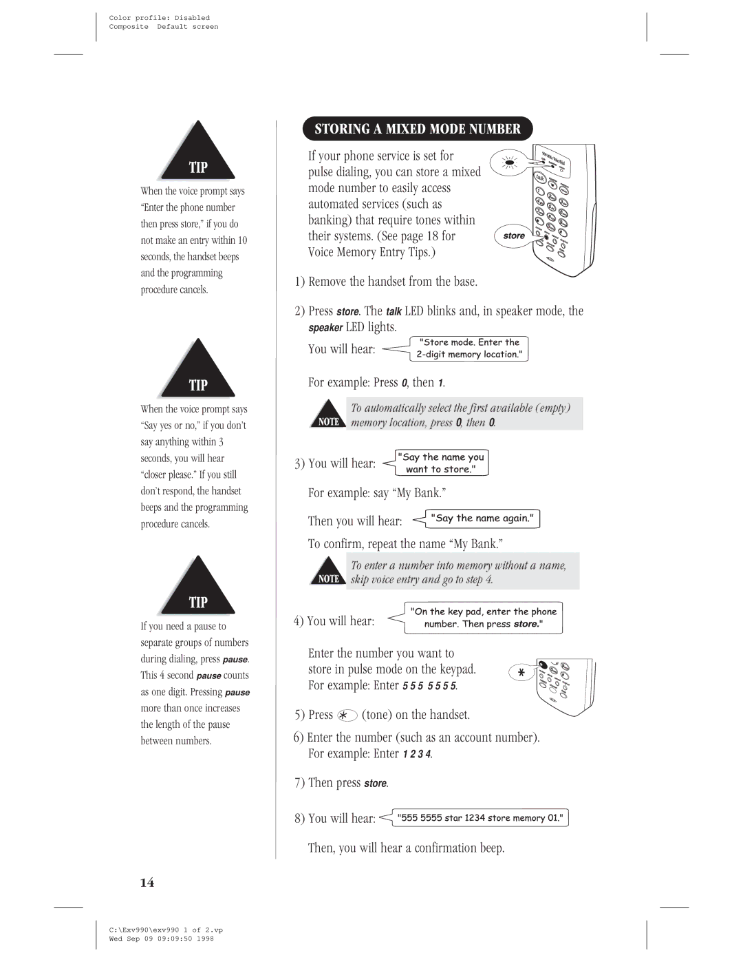 Uniden EXV 990 manual Storing a Mixed Mode Number 