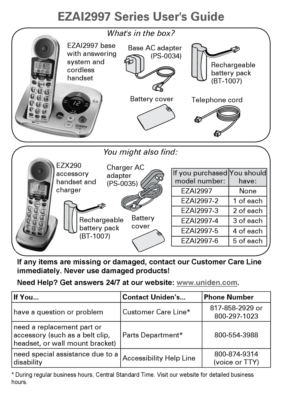 Uniden manual EZAI2997 Series Users Guide, Whats in the box?, You might also find, If You Contact Uniden’s Phone Number 