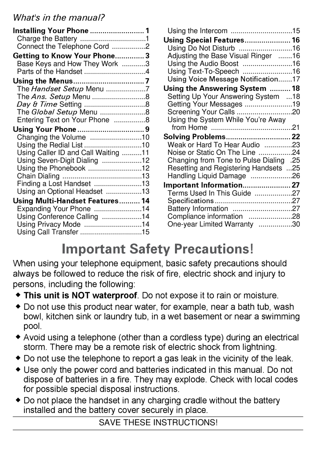 Uniden EZX290, EZAI2997 Series Important Safety Precautions, Whats in the manual? 