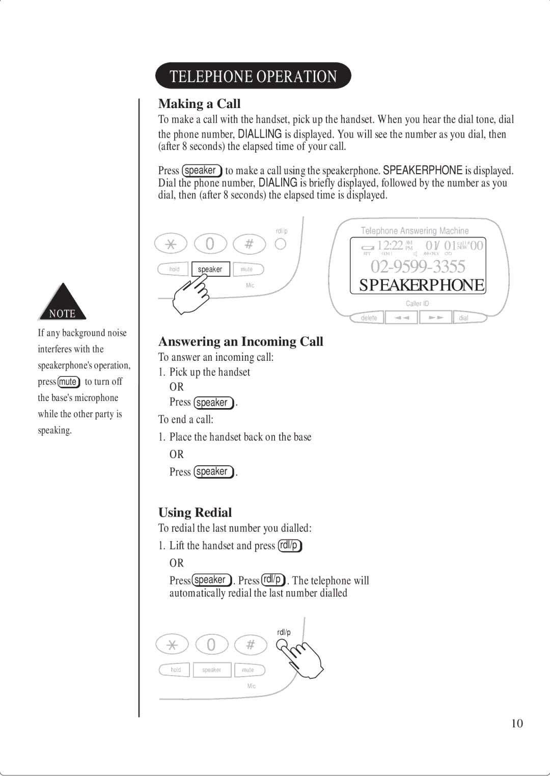 Uniden FP 107 manual Making a Call, Answering an Incoming Call, Using Redial 