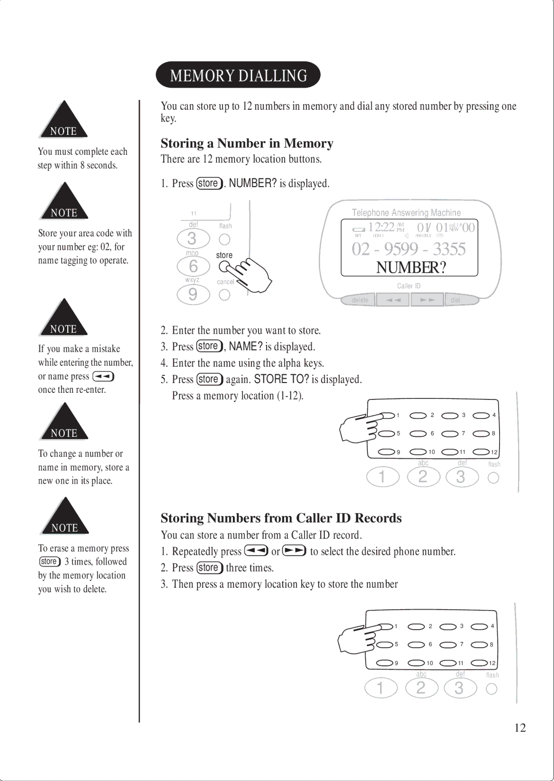 Uniden FP 107 manual Storing a Number in Memory, Storing Numbers from Caller ID Records 