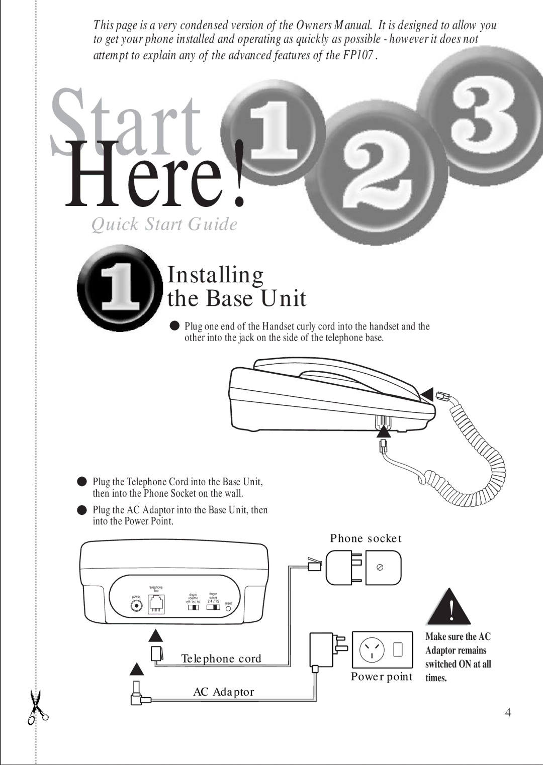 Uniden FP 107 manual Start 