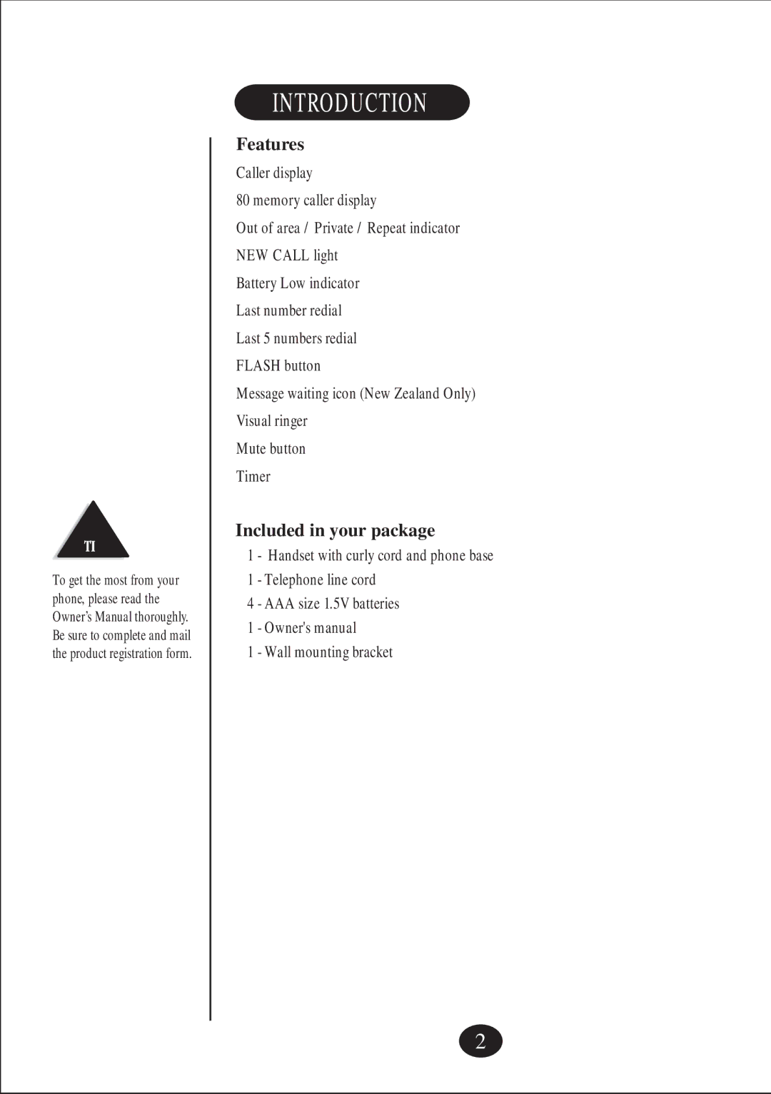 Uniden FP099 manual Introduction, Features, Included in your package 