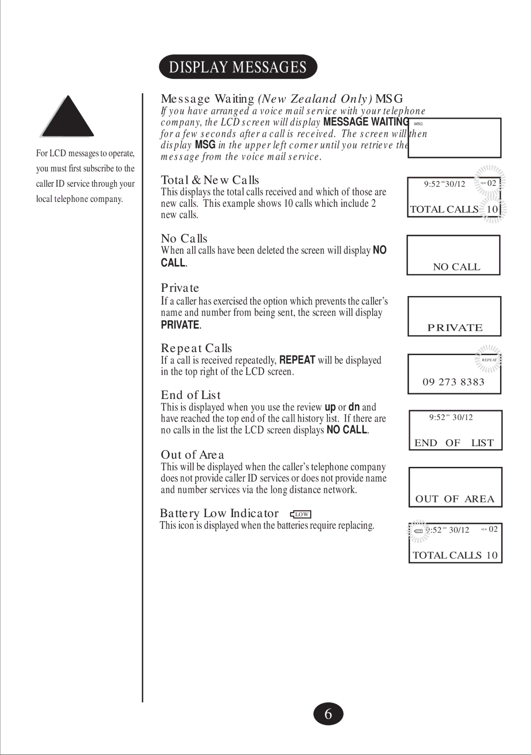 Uniden FP099 manual Display Messages 