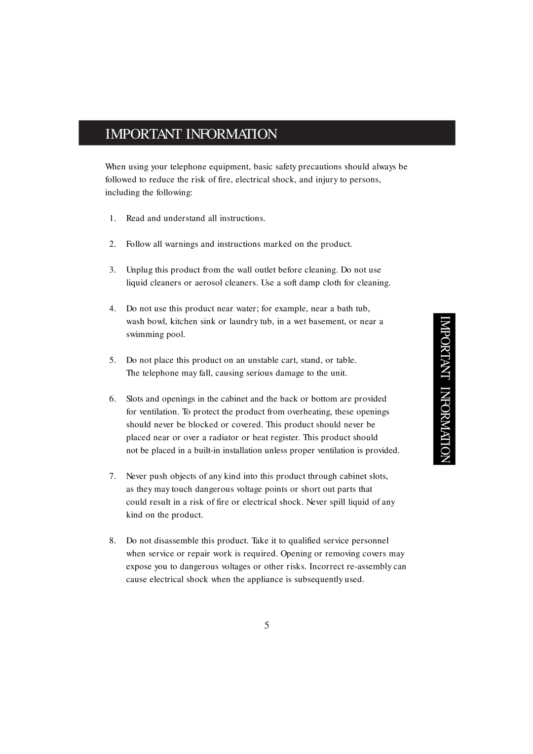 Uniden FP100 manual Important Information 