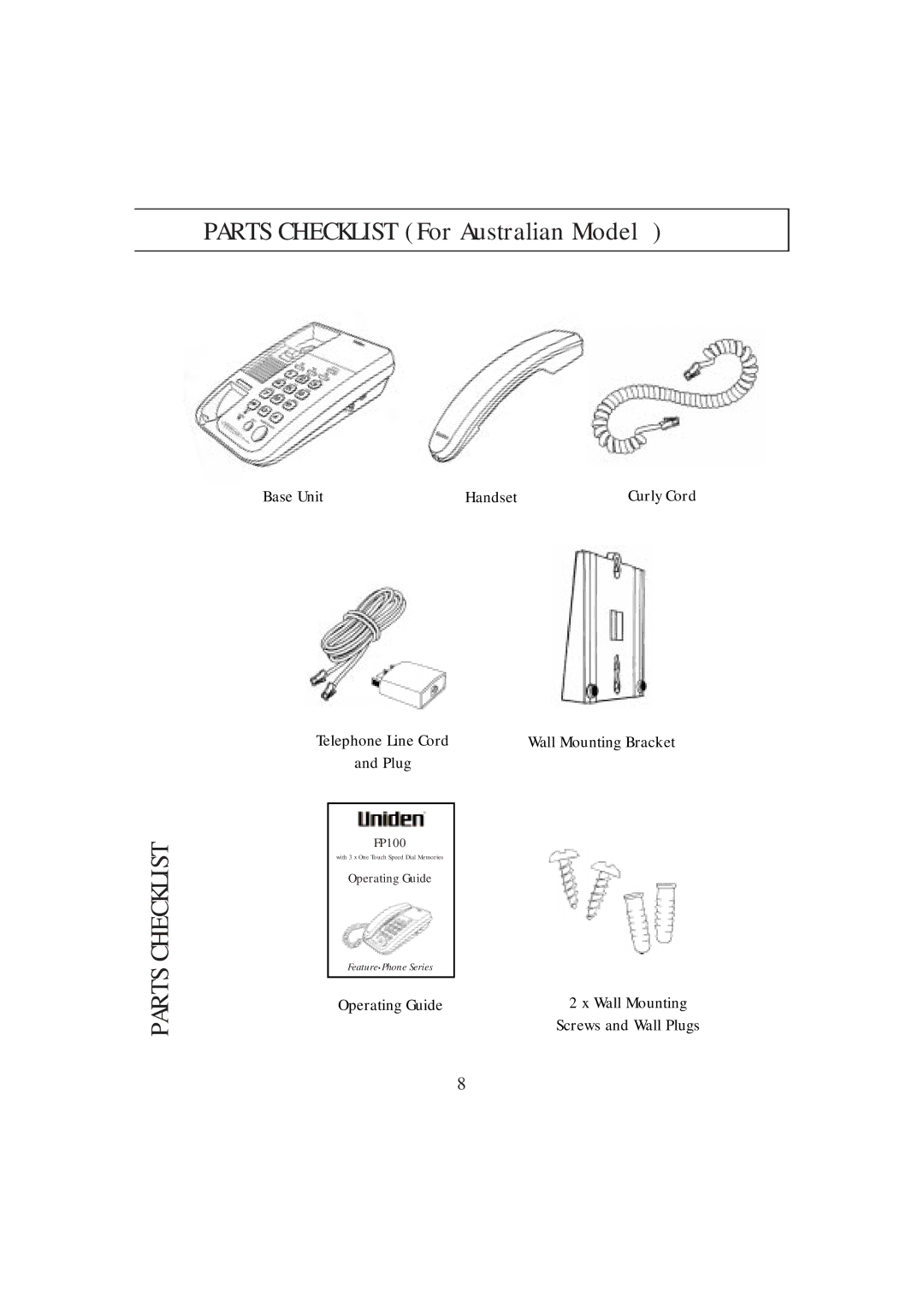 Uniden FP100 manual Parts Checklist, Plug 