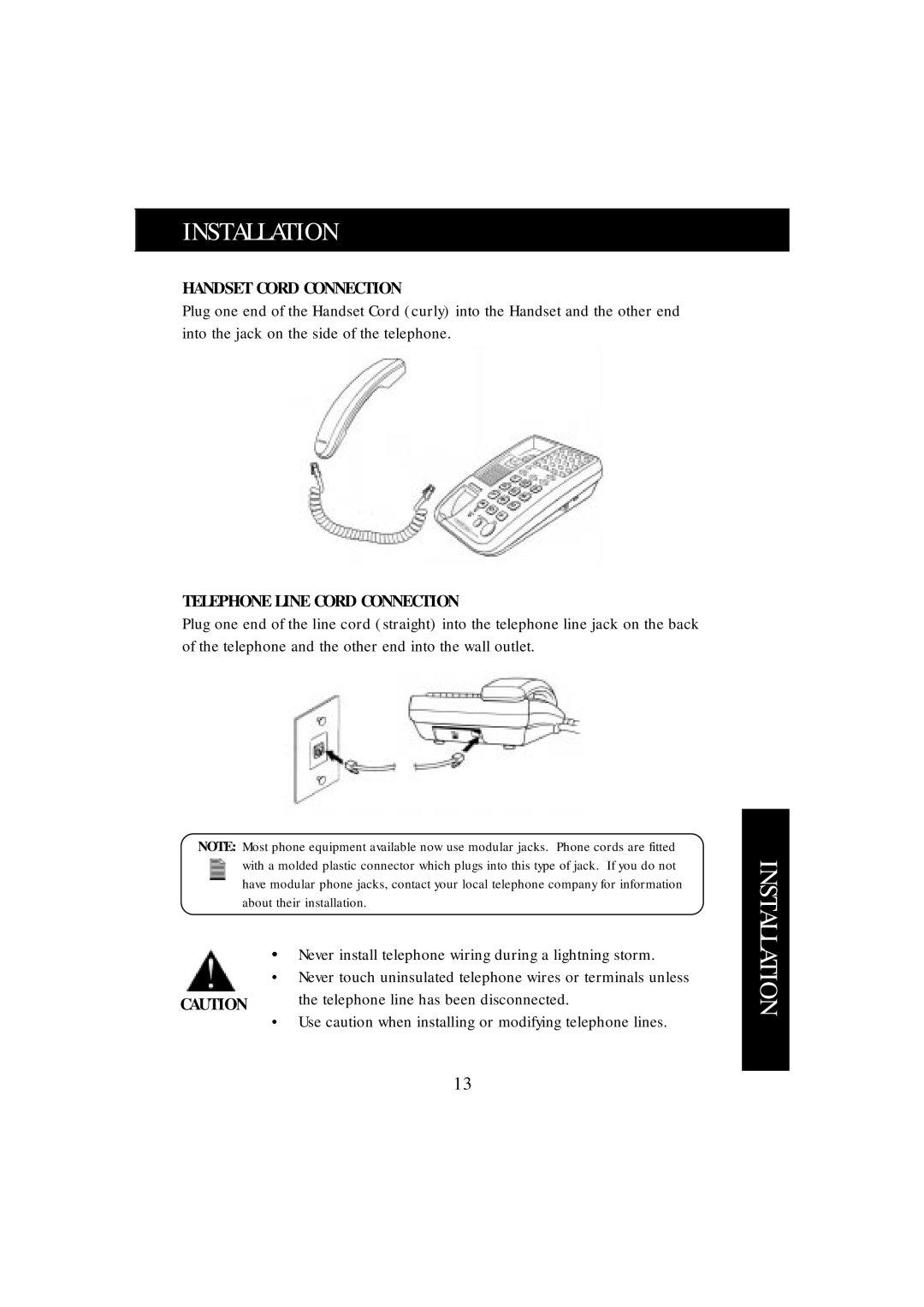 Uniden FP101 Installation, Handset Cord Connection, Telephone Line Cord Connection, Telephone line has been disconnected 