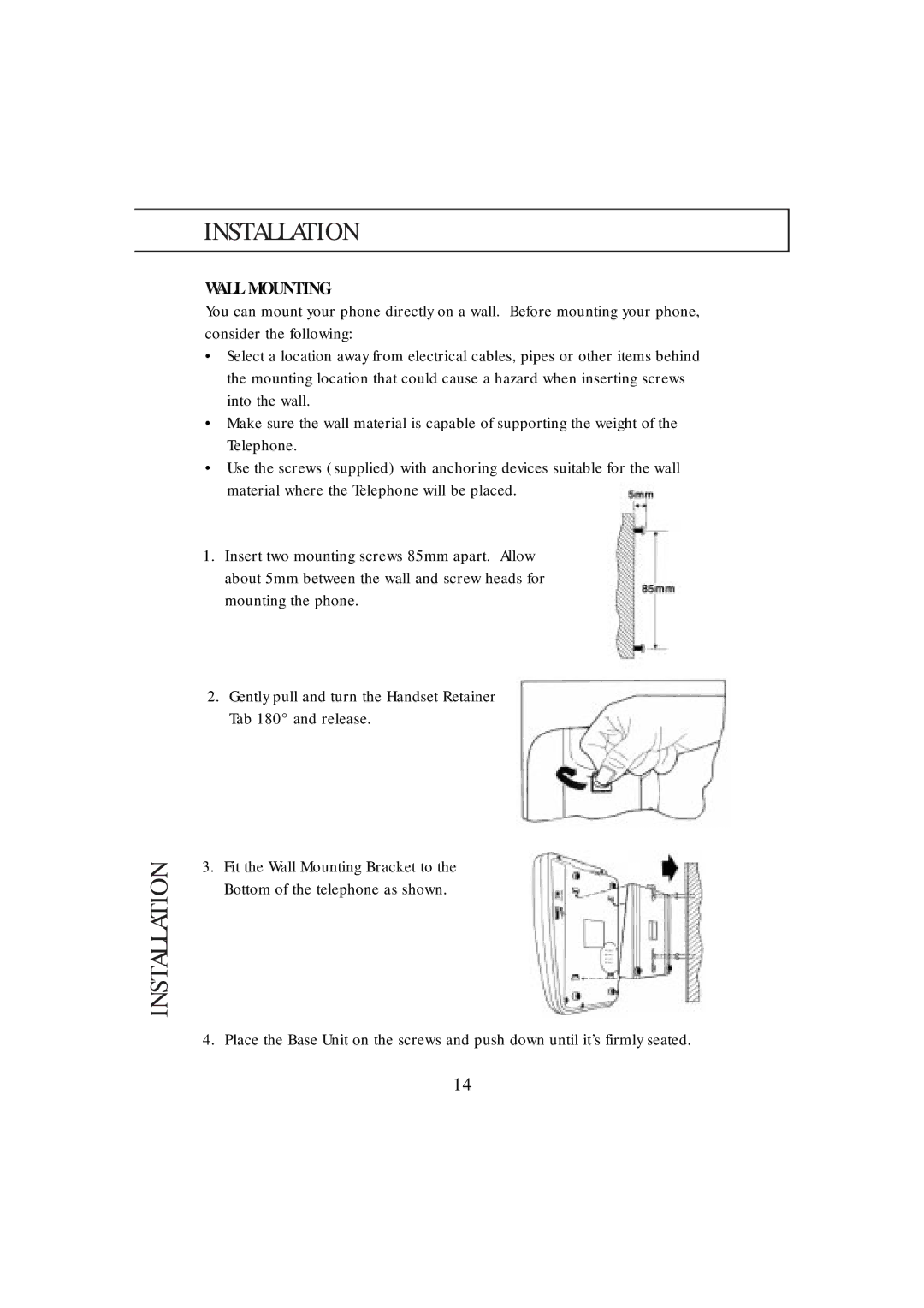 Uniden FP101 manual Installation, Wall Mounting 