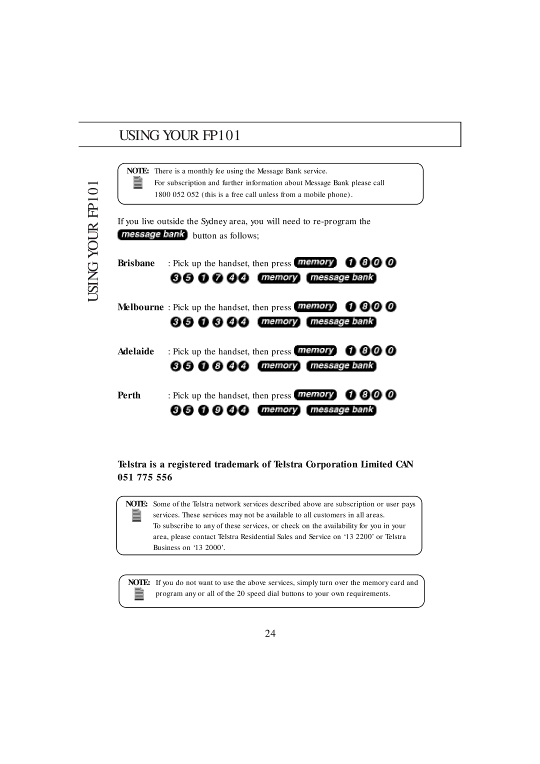 Uniden manual Using Your FP101 