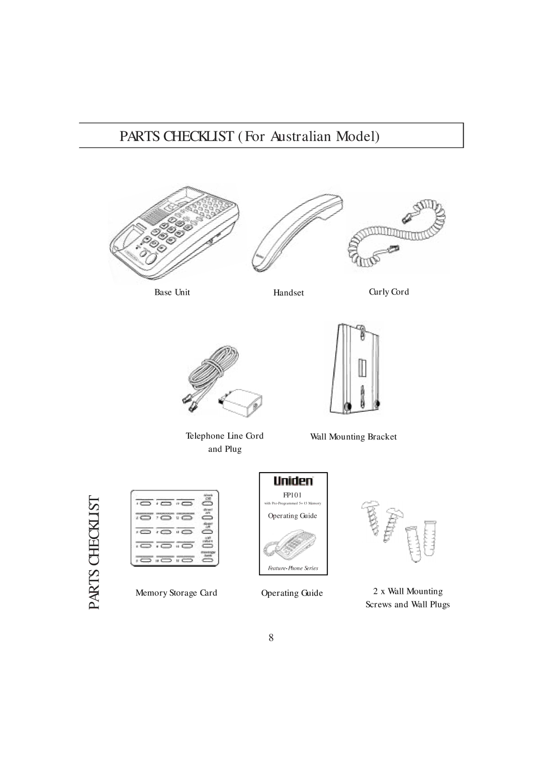 Uniden FP101 manual Parts Checklist 