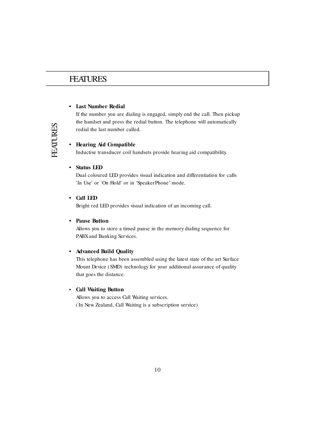 Uniden FP102 manual Features 