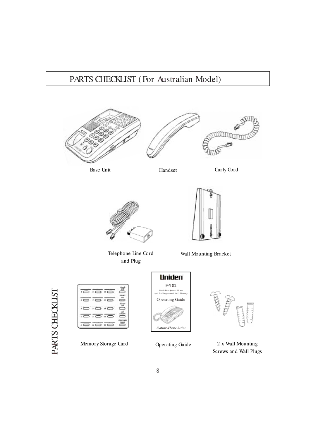 Uniden FP102 manual Parts Checklist, Plug 